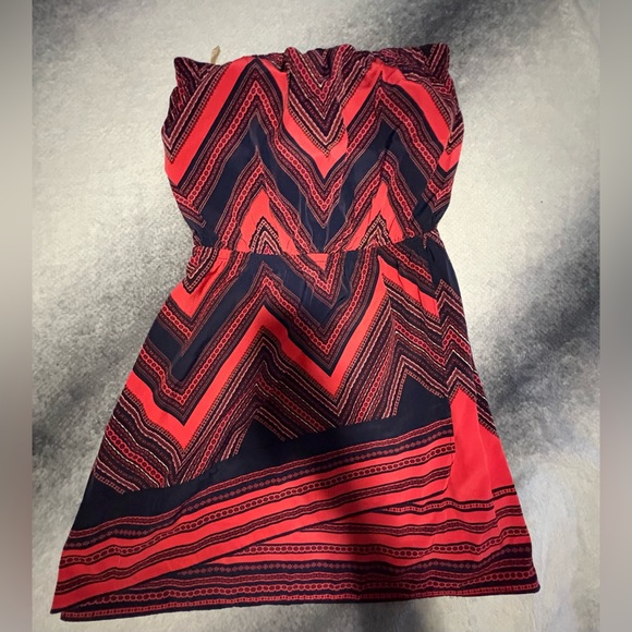 Express Navy Blue Coral Pink Strapless Tube Vacation Beach Print Dress 2 (A3) - Picture 5 of 7